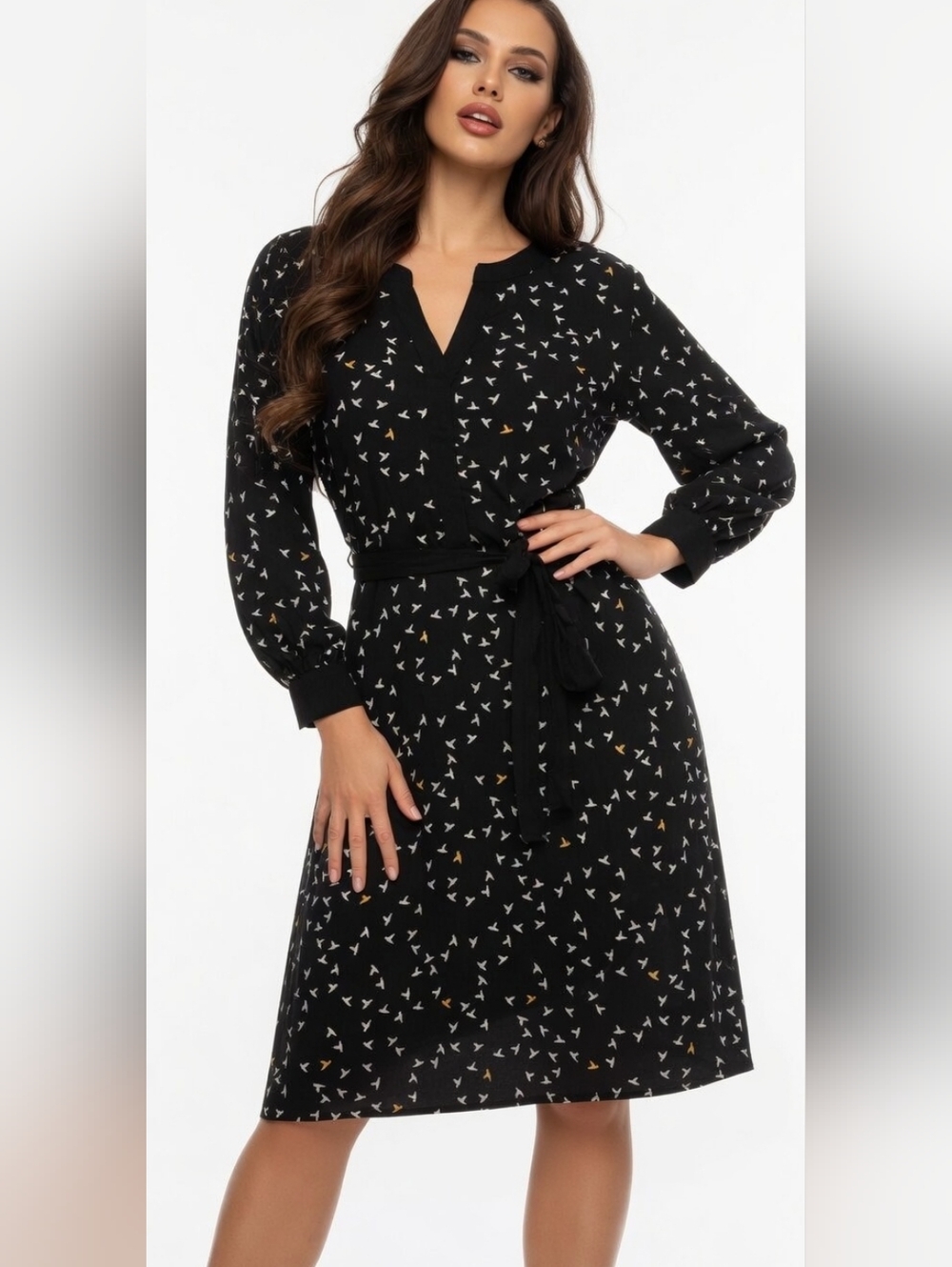 Reitmans Black, White and Yellow Asymmetrical Bird Dress (SIZE:LARGE)
